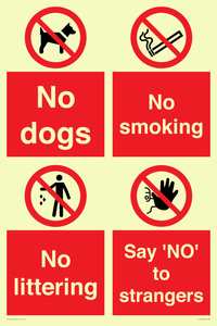 Playground Sign - No dogs, No smoking, No littering, Say 'NO' to strangers